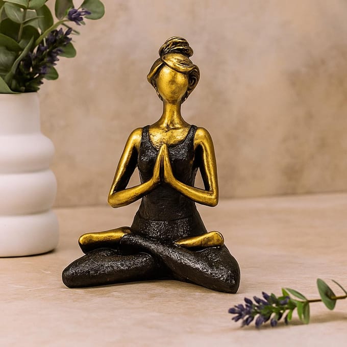Yoga Beeldje - Vrouw - Brons & Zwart - 24x13x16cm - Handgemaakt