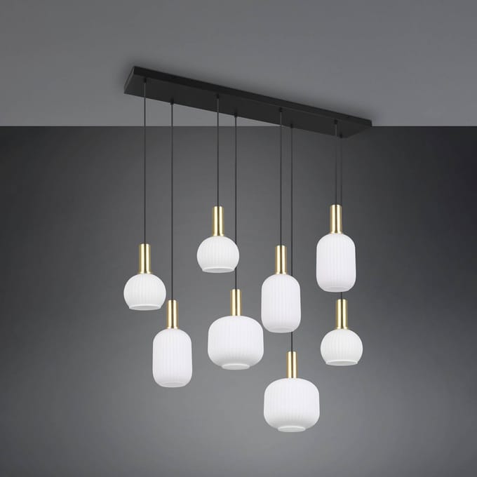 TRIO DIVA - Hanglamp - Messing mat - Wit glas - excl. 8x E27 8,5 W - Plafondbevestiging - In hoogte verstelbaar