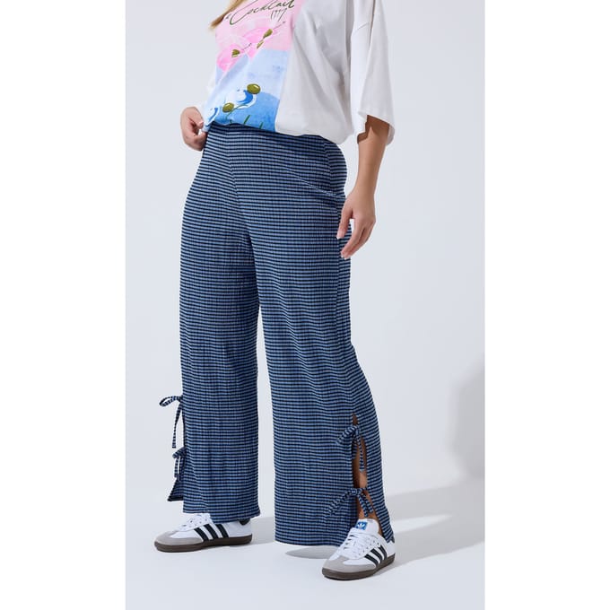 Limited Collection Blauwe Geruite Broek Met Strik Aan De Zijkant Size 40