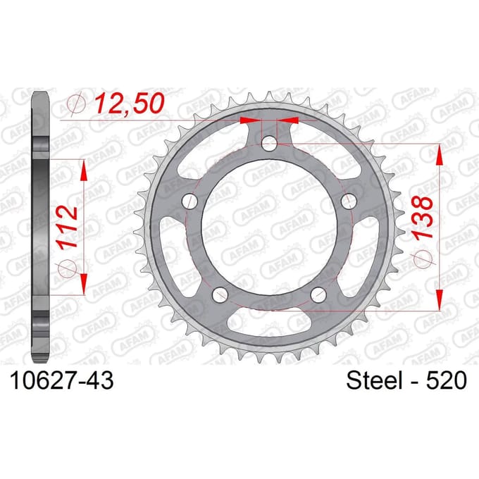 Stalen tandwiel Afam 520 43 dents