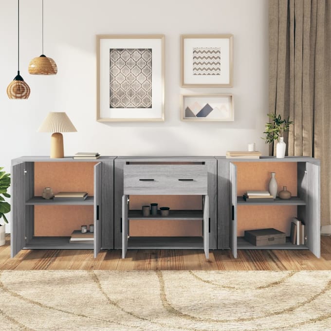vidaXL - Dressoirs - 3 - st - bewerkt - hout - grijs - sonoma - eikenkleurig