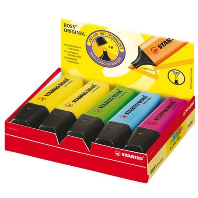STABILO Textmarker BOSS® ORIGINAL 70/10-1 Geel, Groen, Pink, Blauw 2 mm, 5 mm 10 stuk(s)