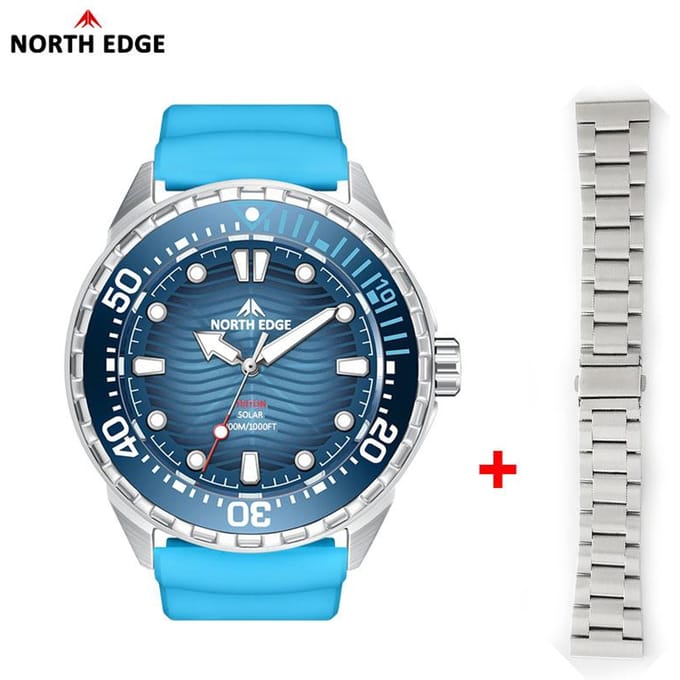 North Edge Nieuw+ Triton-Ti Titanium Zonnekracht Duikhorloge Luxe blue