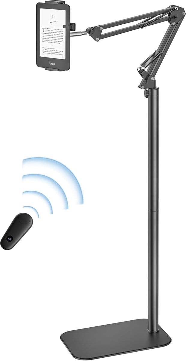 Tablet Vloerstandaard - E-reader Houder - Handsfree Lezen - Met Pagina Turner - 75-140 cm - Zwart