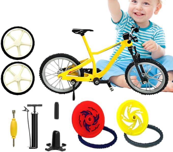 Mini Fiets Speelgoed - Vingerfiets Decoratie - Desktop Decoratie - Legering Model - 11 x 6 x 5 cm - Geel