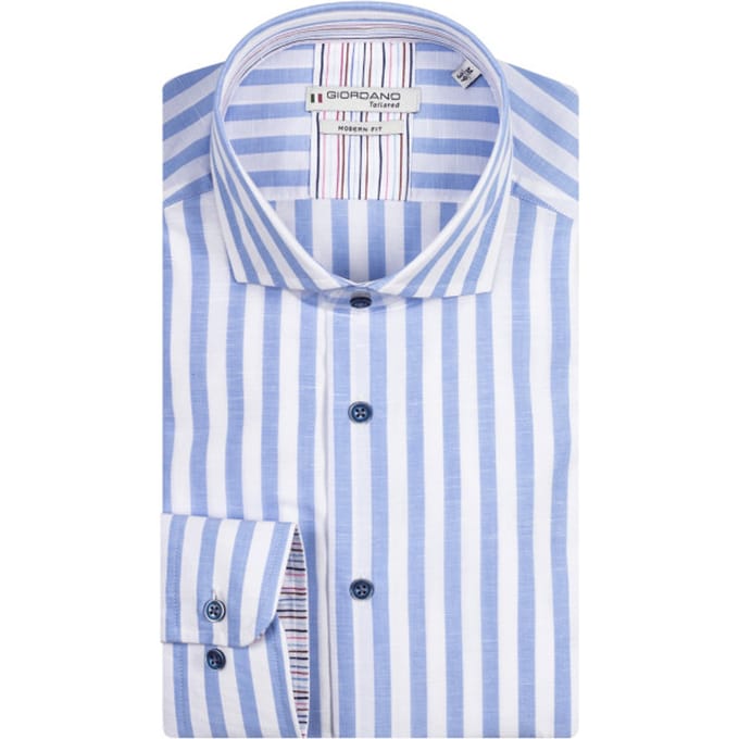 Giordano - Lange mouw overhemd - Mannen - M - Licht blauw - Katoen - 417849