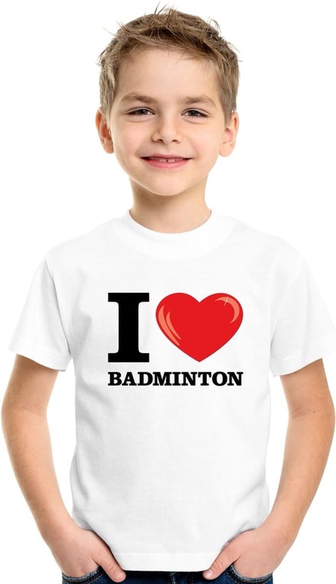 Wit I love badminton t-shirt kinderen 146/152