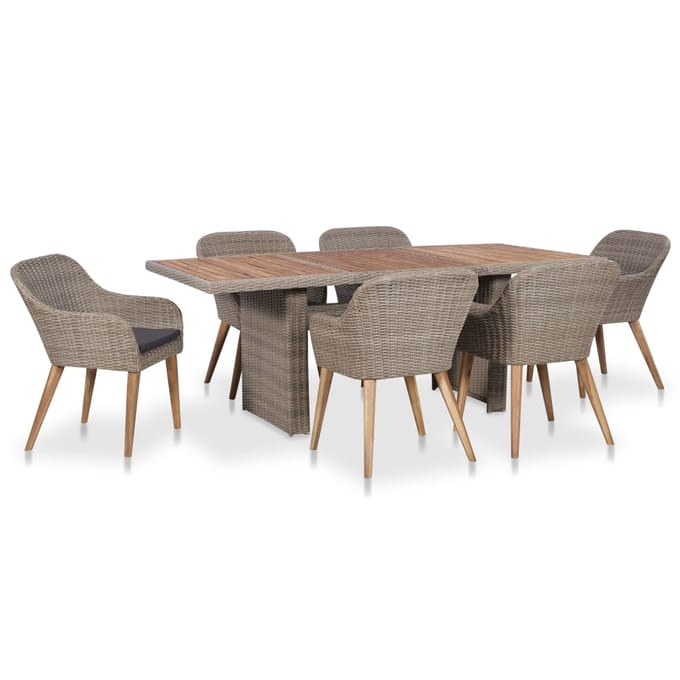 vidaXL - 7-delige - Tuinset - met - kussens - poly - rattan - zwart