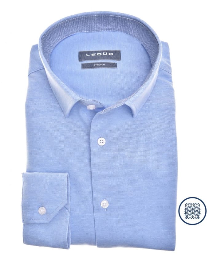 Ledub slim fit overhemd - middenblauw tricot - Strijkvriendelijk - Boordmaat: 43