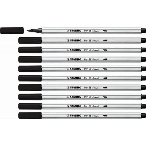 STABILO Pen 68 Brush - Premium Brush Viltstift - Met Flexibele Penseelpunt - Zwart - per stuk