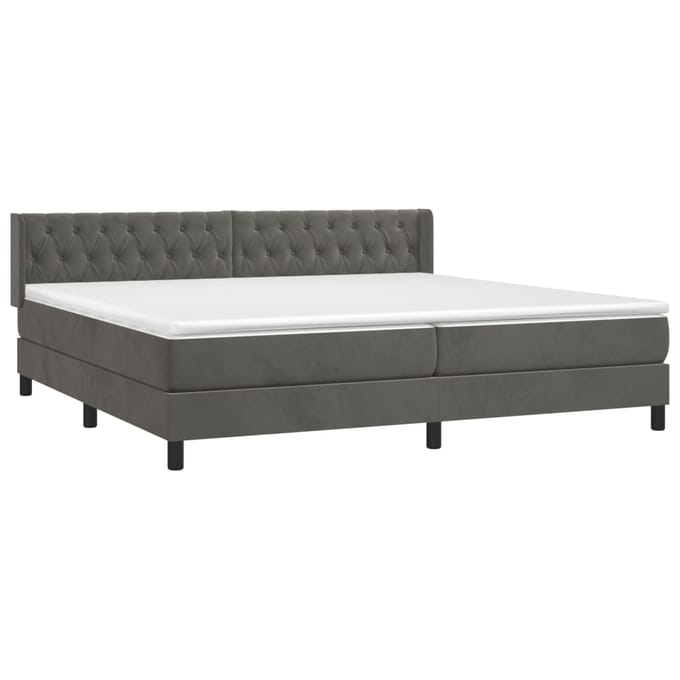 vidaXL - Boxspring - met - matras - fluweel - donkergrijs - 200x200 - cm