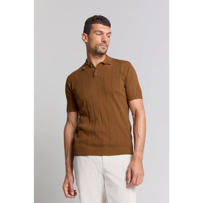 No Excess Pullover short sleeve polo button s camel