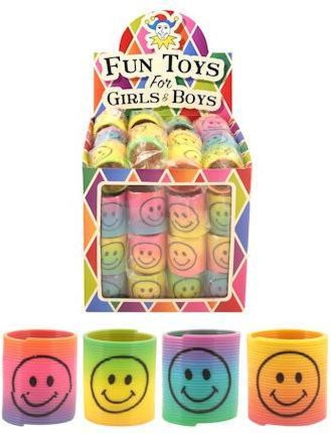 Uitdeelcadeautjes - Mini Smiley Spiralen Ã?3.5 Cm in Traktatiebox (60 Stuks)