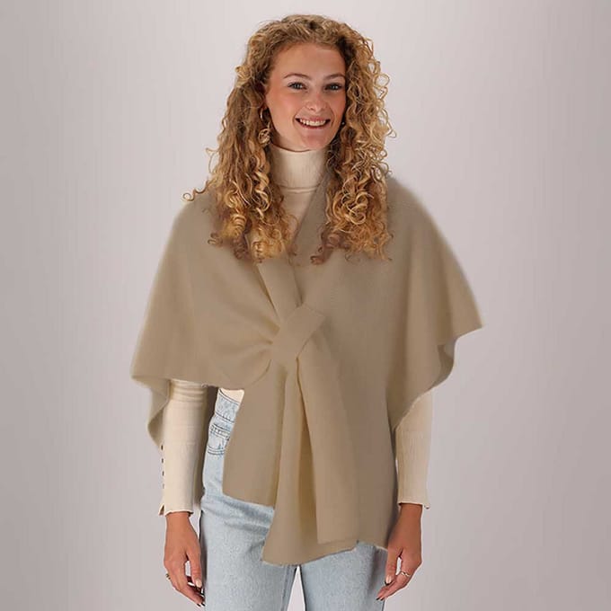 Gebreide poncho dames - Taupe - Taupe / One size