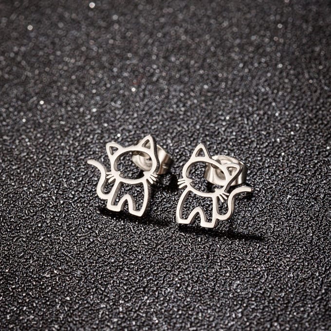 meisje RVS oorknoppen met kat-12mm*11mm-zilver