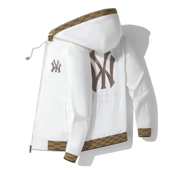 Nieuwe Licht Luxe Mode Jas met Capuchon Zware Industrie Geborduurd Heren XL white