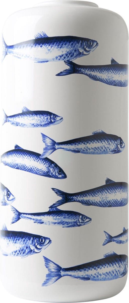Heinen Delfts Blauw - Cilindervaas Vissen - Keramiek - 31 cm