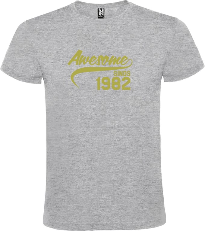 Grijs T-shirt ‘Awesome Sinds 1982’ Goud Maat M