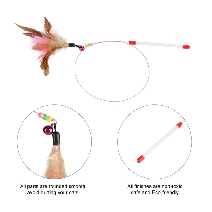 Jouet amusant pour chat et chaton, accessoire de jeu pour animaux de compagnie, plume, fil, baguette, perles brown