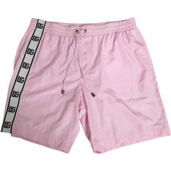 Dolce & Gabbana Roze Nylon Logo Zijstreep Strandkleding Mannen Badmode