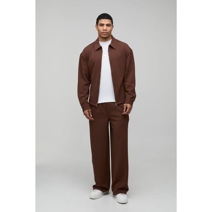 Jersey Visgraat Regular Ritssluiting Harrington & Baggy Broek Set | Brown | Size Medium