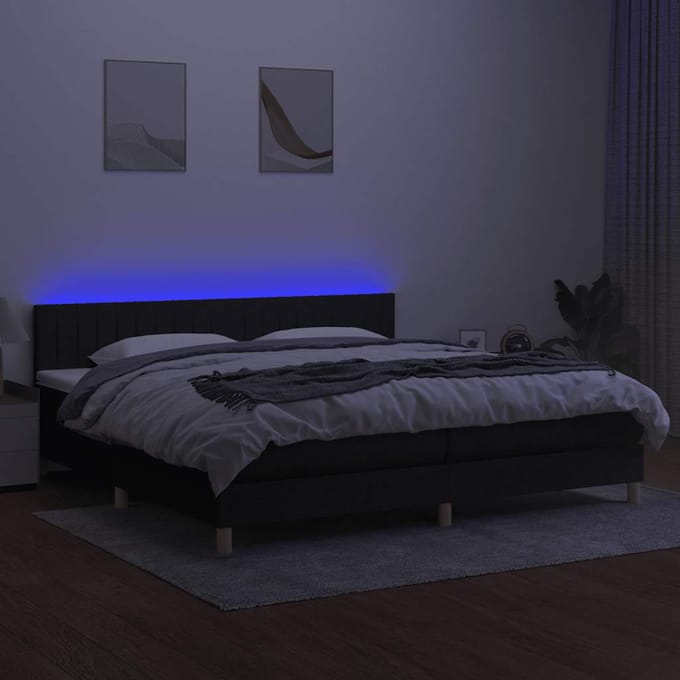 vidaXL - Boxspring - met - matras - en - LED - stof - zwart - 200x200 - cm