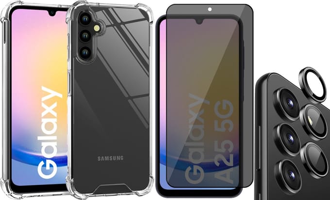 Hoesje geschikt voor Samsung Galaxy A25 / A24 - Privacy Screenprotector Volledig Dekkend Glas & Camera Protector - Shockproof Transparant
