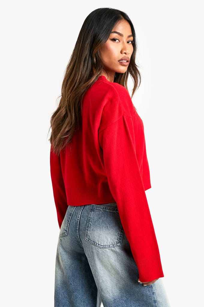 boohoo Dames FA LA LA Crop Kersttrui | Red | Maat: Small