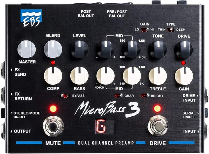Professionele 2-kanaals Basgitaar Voorversterker met Compressor en Tuner