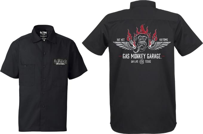 Gas Monkey Garage Workershirt Front Flaming Monkey Black
