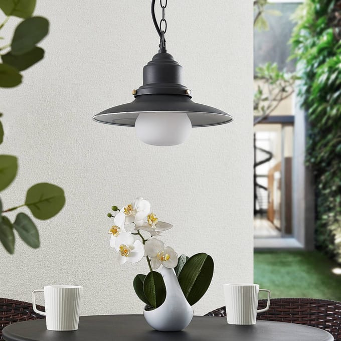 Lindby - Hanglampen buiten - 1licht - Staal, glas - H: 23 cm - E27 - donkergrijs, helder