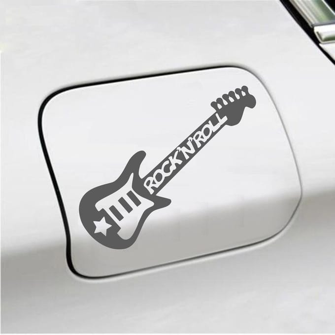 Bumpersticker - Gitaar Rock N Roll - 10,4 X 14,8 - Antraciet