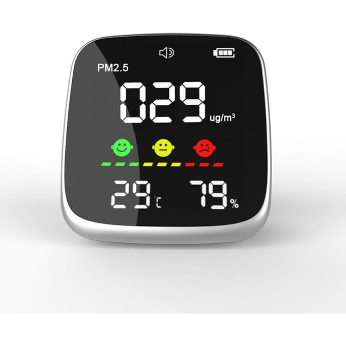Détecteur Portable USB Rechargeable PM2.5, thermohygromètre multifonctionnel, détecteur d'air domestique et intérieur blanc noir
