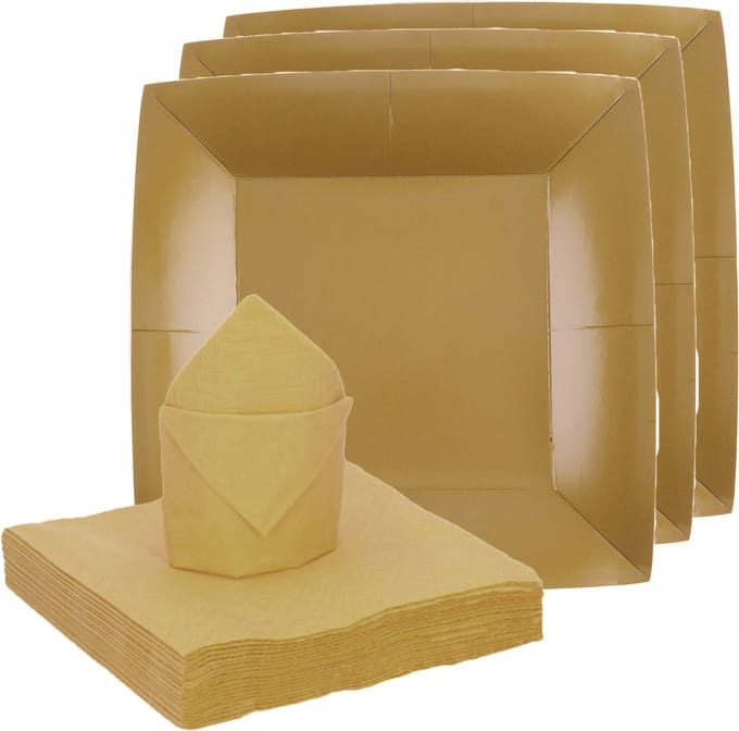 Santex feest/verjaardag servies set - 20x bordjes/25x servetten - goud - karton