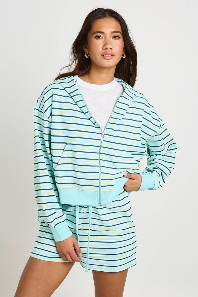 boohoo Dames Gestreepte Sweat Short | Aqua | Maat: XL