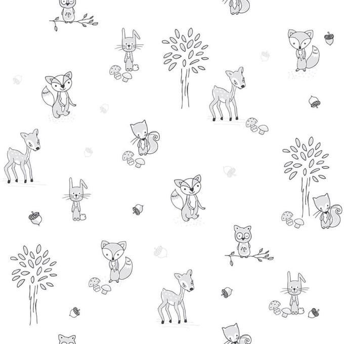 INGK Behang - Puck & Rose - Kinderbehang - Dieren Wit/Zwart