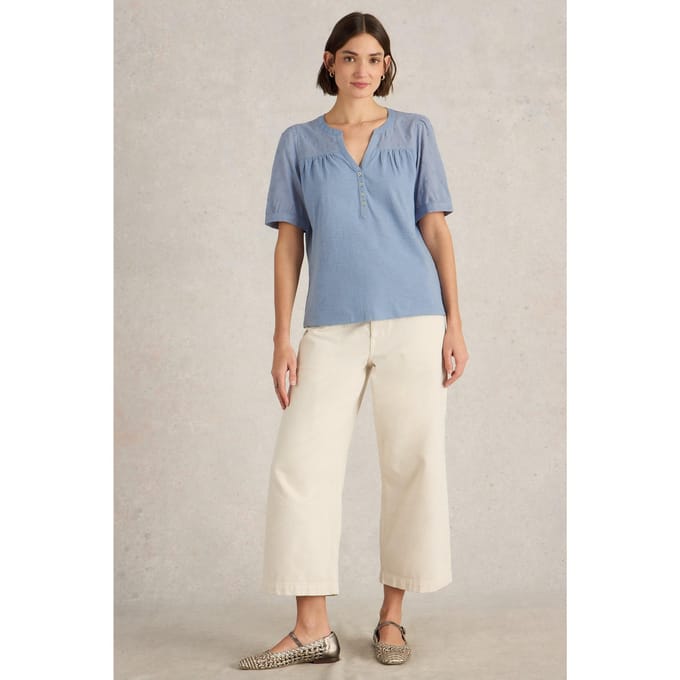 White Stuff Ellie Broderie Top Mid Blue Größe: 16 | Blusen Outlet | Damen | Blau