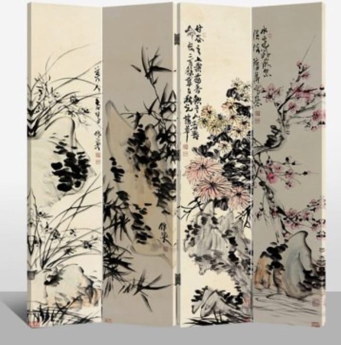 Fine Asianliving Kamerscherm Scheidingswand B160xH180cm 4 Panelen Bloementuin
