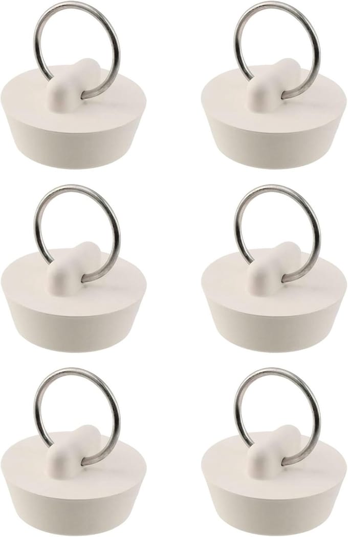 Afvoerstop 6 stuks - Badpluggen Rubber - Water Dicht Maken - Met Ophangring - 1-1/8 Inch - Wit