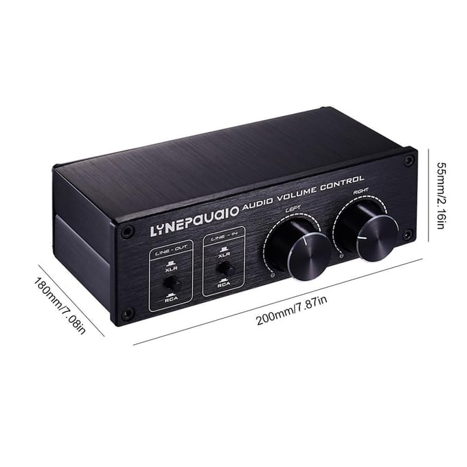 Passieve audiovolumeregelaar met volledig gebalanceerde en single-ended mode XLR- en RCA-interface voor zwart