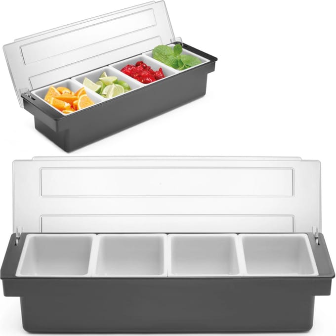 Organisateur de récipient pour barman pour accessoires de cocktails et de boissons, 4 compartiments