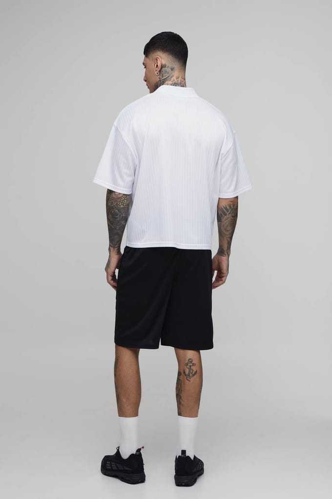 Lang Oversized Boxy Gestreept Shirt Met Kanten Paneel Football Top | White | Size Medium