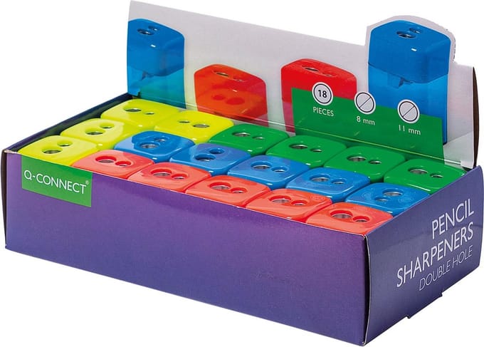Q-CONNECT potloodslijper 2 gaats geassorteerde kleuren 18 stuks