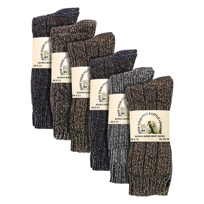 Heren 6-pack Geribbelde Alpaca Boten Sokken