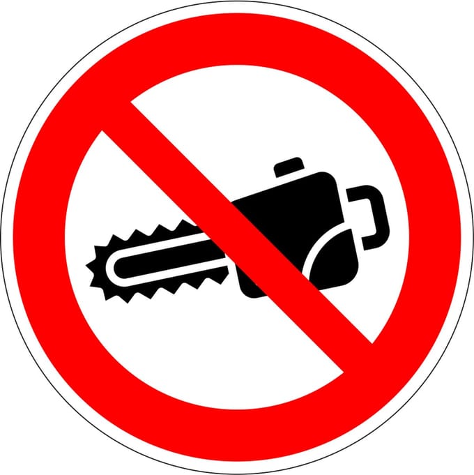 Kettingzagen verboden sticker 150 mm