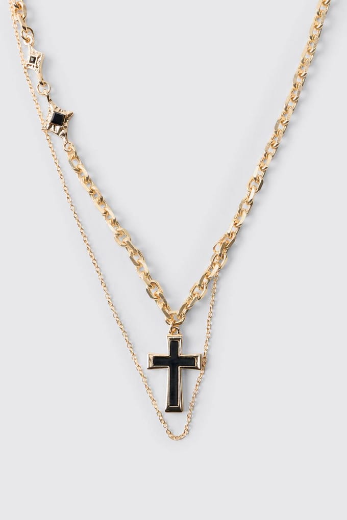 Goudkleurige Gelaagde Gothic Cross Ketting | Gold