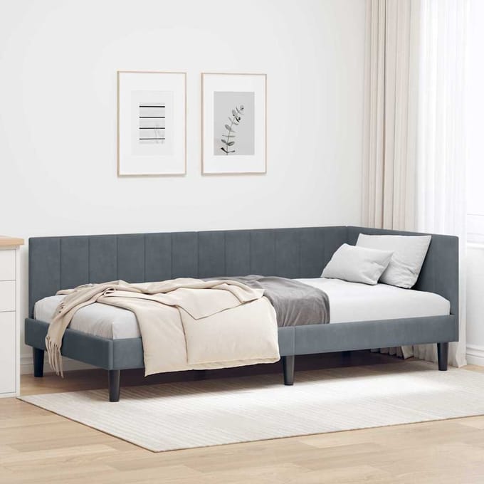 vidaXL - Hoek - Bed - Frame - Donkergrijs - 90 - cm - x - 190 - cm - Fluweel