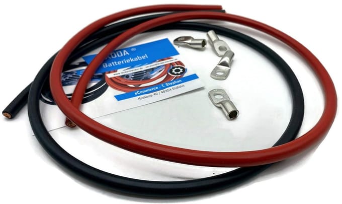 Batterijkabel 25mm2 met 4x M8 Kabelschoen - 1m Rood en Zwart