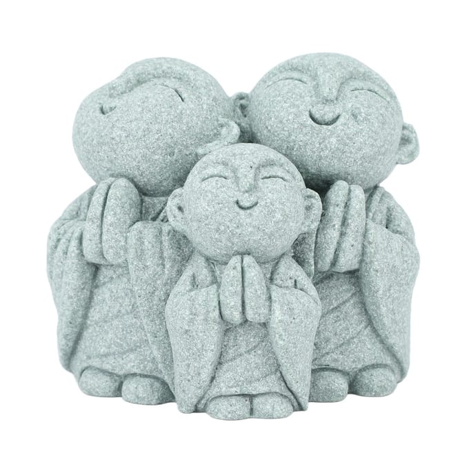 Mini Statue de Bouddha Moine Grès Vert Chinois Mignonne Figurine de Bouddha 3 Petits Moines Ornement pour
