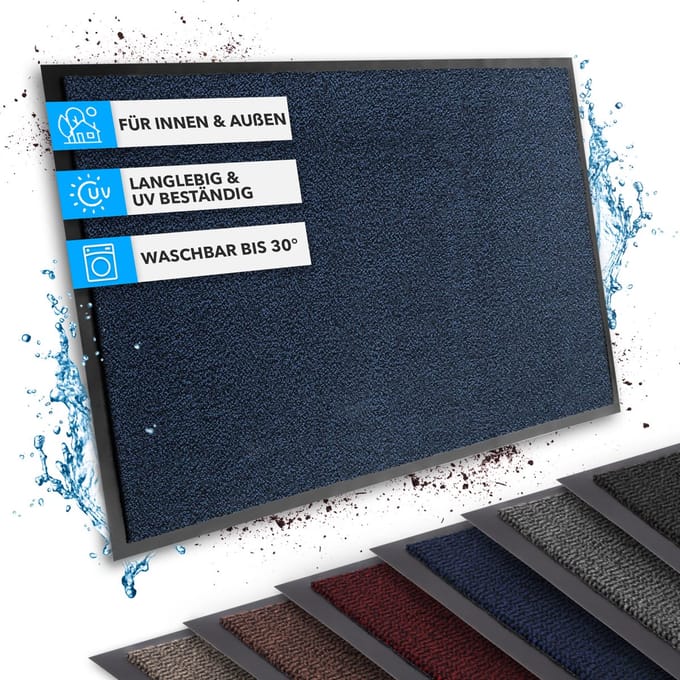 FLOORDIREKT Deurmat SKY - Droogloopmat - Schoonloopmat - voor Binnen en Buiten - Blauw - 60 x 180 cm